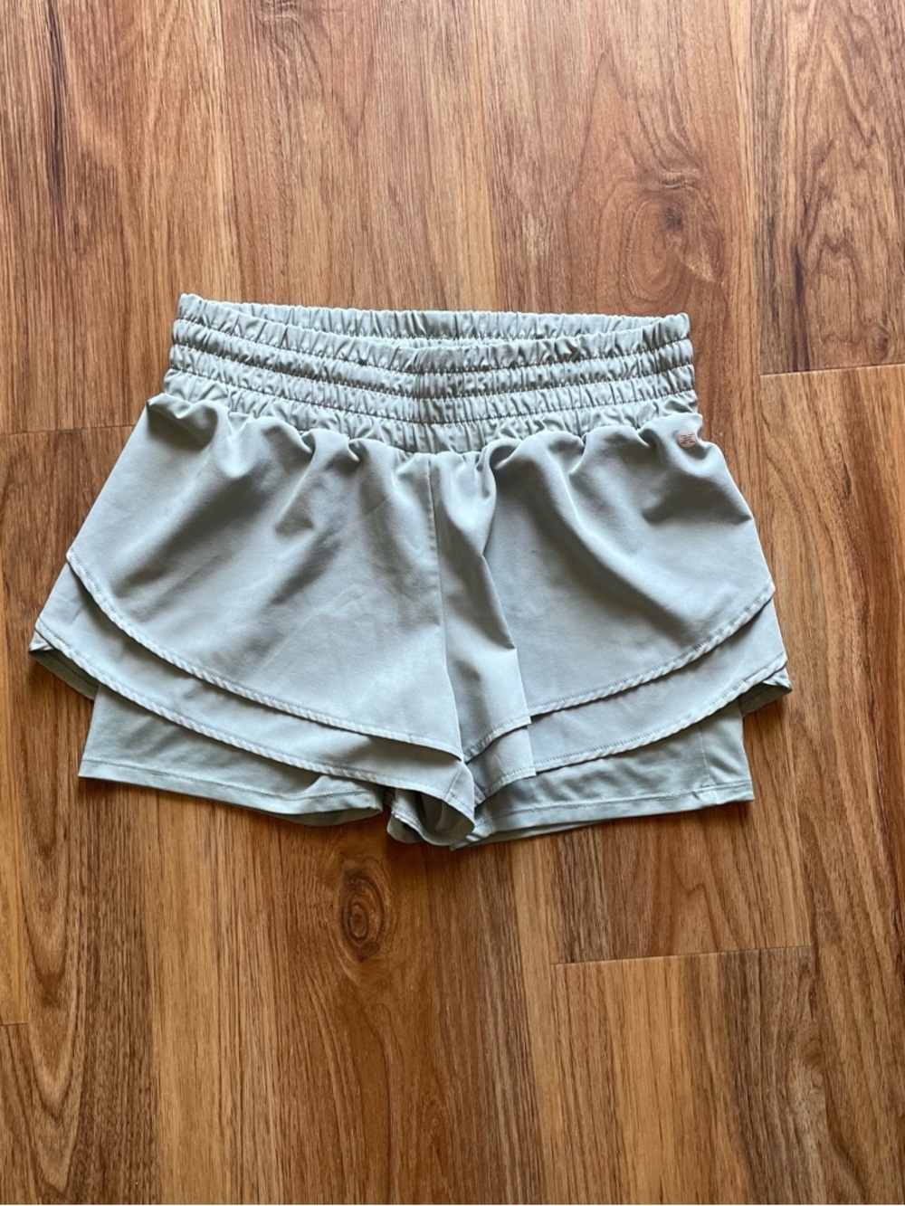 RBX Layered Ruffle Athletic Shorts in Light Sage
